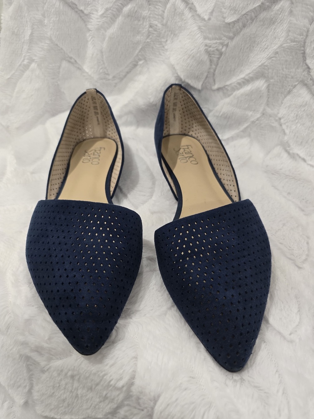 Franco Sarto Navy Perforated D'Orsay Pointed Flats Size 9.5M - Picture 3 of 5